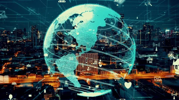 La connexion mondiale et l'altération du réseau Internet dans les villes intelligentes — Photo
