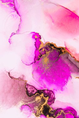 Kağıt üzerinde mermer sıvı mürekkep resminin pembe altın soyut arkaplanı .