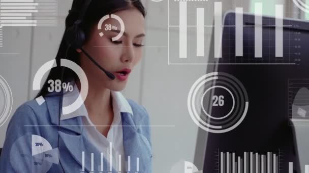 Customer support call center provide data in conceptual vision — Stock Video