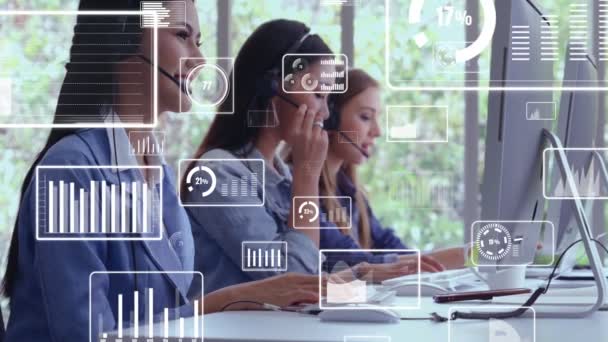 Kundsupport call center tillhandahåller data i konceptuell vision — Stockvideo