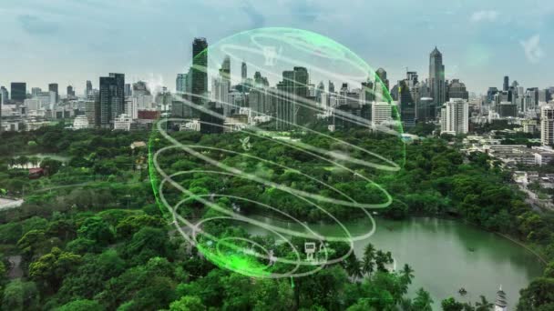 La tecnología verde de la ciudad se desplaza hacia un concepto de alteración sostenible — Vídeos de Stock