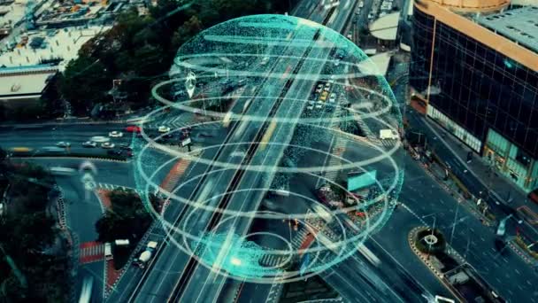 Концепция изменения интеллектуальных транспортных технологий для будущего управления дорожным движением — стоковое видео