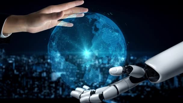 Gelecekçi robot yapay zeka yapay zeka aydınlatıcı yapay zeka teknolojisi konsepti — Stok video