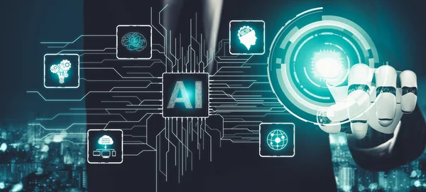 Φουτουριστικό AI σκέφτεται ρομπότ ρομπότ τεχνητή νοημοσύνη έννοια — Φωτογραφία Αρχείου