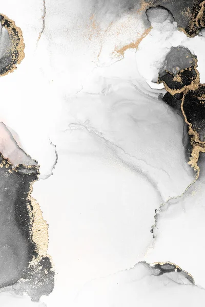 Kağıt üzerinde mermer sıvı mürekkep resminin siyah altın soyut arkaplanı .