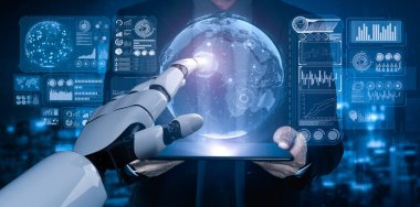 Yapay zeka ve makine öğrenimi AI droid robotu veya cyborg