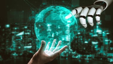 Yapay zeka ve makine öğrenimi AI droid robotu veya cyborg