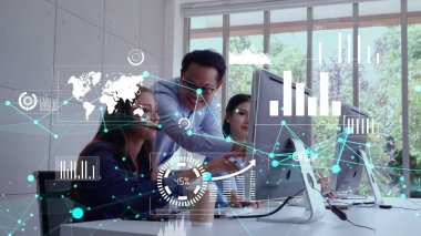 Kurumsal personel toplantısında iş adamlarının kavramsal vizyonu