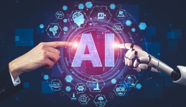 Yapay zeka ve makine öğrenimi AI droid robotu veya cyborg