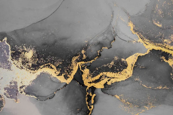 Scuro oro astratto sfondo di marmo liquido inchiostro arte pittura su carta . — Foto Stock