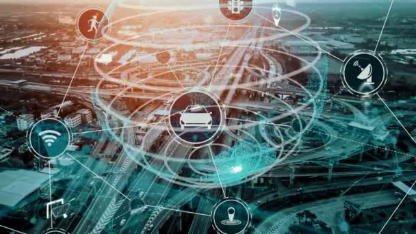 Koncepcja inteligentnej technologii transportowej dla przyszłego ruchu samochodowego na nowej drodze miejskiej — Wideo stockowe