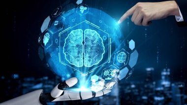 Gelecekçi robot yapay zeka yapay zeka aydınlatıcı yapay zeka teknolojisi konsepti