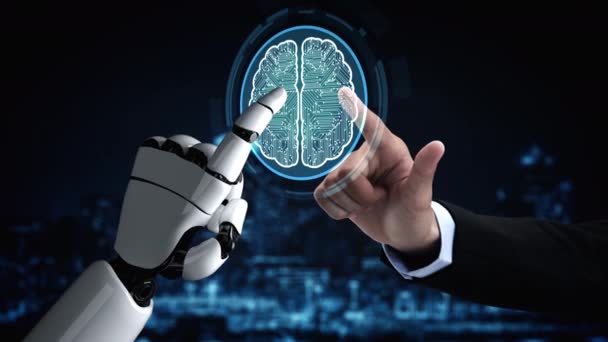 Futuristická robotická umělá inteligence osvětlující koncept technologie umělé inteligence — Stock video