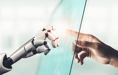 Geleceğin yapay zekası robot yapay zeka kavramını düşünüyor.