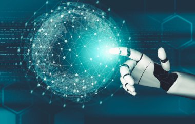 Geleceğin yapay zekası robot yapay zeka kavramını düşünüyor.