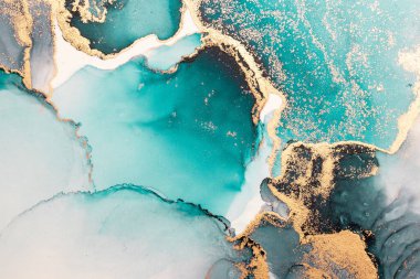 Kağıt üzerinde mermer sıvı mürekkep resminin okyanus mavisi soyut arkaplanı .