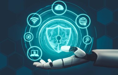 Geleceğin yapay zekası robot yapay zeka kavramını düşünüyor.