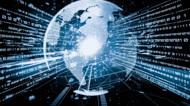 Fütürist küresel ağ ve üç boyutlu dijital veri transferi grafiği