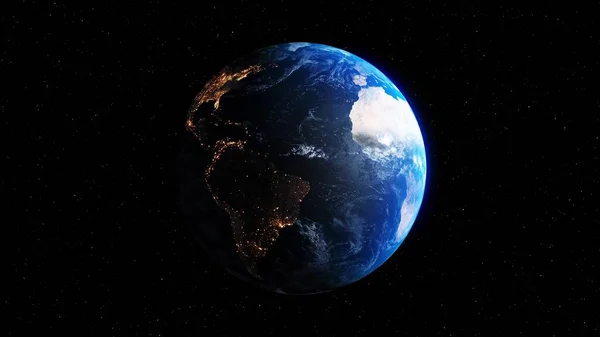 Πλανήτης γη με ρεαλιστική επιφάνεια γεωγραφία και τροχιακή ατμόσφαιρα σύννεφο 3D — Φωτογραφία Αρχείου