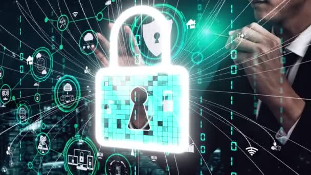 Tecnologia de criptografia de segurança cibernética para proteger a privacidade de dados conceptual — Vídeo de Stock