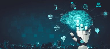 Yapay zeka ve makine öğrenimi AI droid robotu veya cyborg