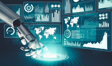 Geleceğin yapay zekası robot yapay zeka kavramını düşünüyor.