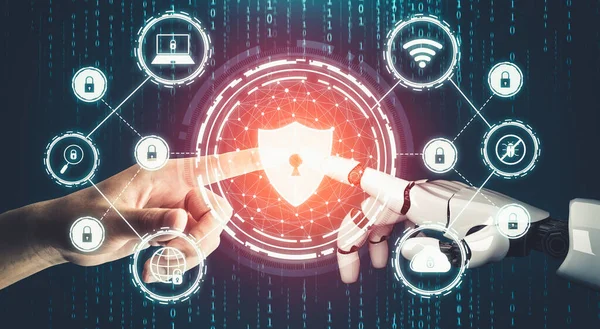 Geleceğin yapay zekası robot yapay zeka kavramını düşünüyor.