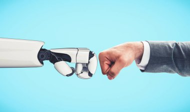 Yapay zeka ve makine öğrenimi AI droid robotu veya cyborg