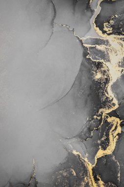 Kağıt üzerinde mermer sıvı mürekkep resminin koyu altın soyut arkaplanı .