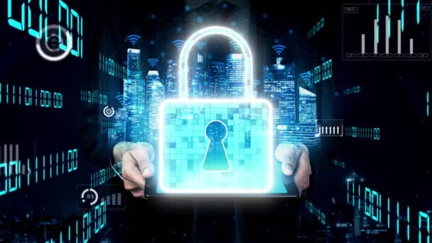 Cyber security encryption technology to protect data privacy concept — Stock video