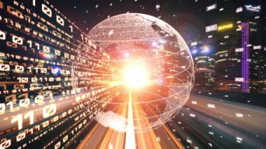 Fütürist küresel ağ ve üç boyutlu dijital veri transferi grafiği