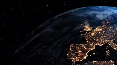 Gerçekçi coğrafya yüzeyi ve bulutları olan Dünya Gezegeni 3D yörünge animasyonu