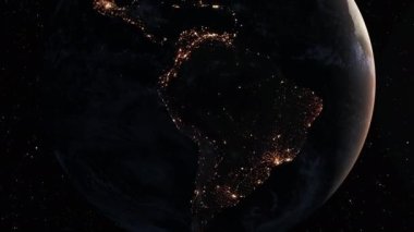 Gerçekçi coğrafya yüzeyi ve bulutları olan Dünya Gezegeni 3D yörünge animasyonu