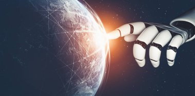 Geleceğin yapay zekası robot yapay zeka kavramını düşünüyor.