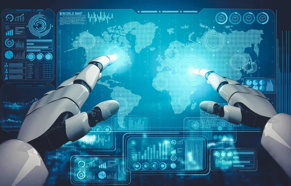 Intelligenza artificiale e apprendimento automatico futuri per robot o cyborg droidi AI — Foto Stock