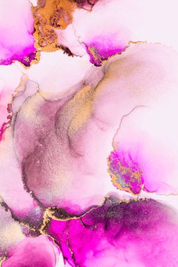 Kağıt üzerinde mermer sıvı mürekkep resminin pembe altın soyut arkaplanı .