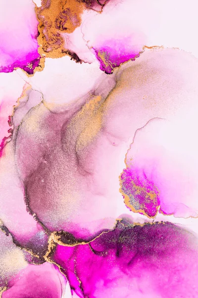 Kağıt üzerinde mermer sıvı mürekkep resminin pembe altın soyut arkaplanı .