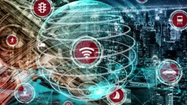 Yeni şehir yolunda gelecekteki araba trafiği için akıllı ulaşım teknolojisi kavramı