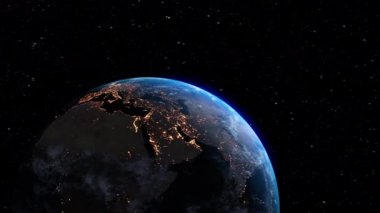 Gerçekçi coğrafya yüzeyi ve bulutları olan Dünya Gezegeni 3D yörünge animasyonu