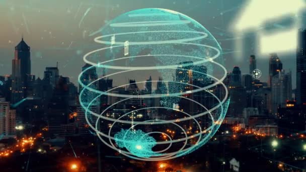 Conexão global e a alteração da rede de internet na cidade inteligente — Vídeo de Stock