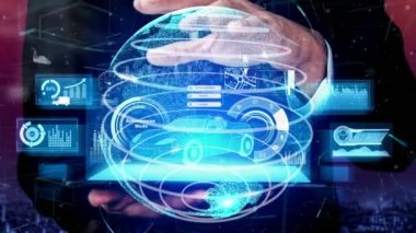 Yeni şehir yolunda gelecekteki araba trafiği için akıllı ulaşım teknolojisi kavramı