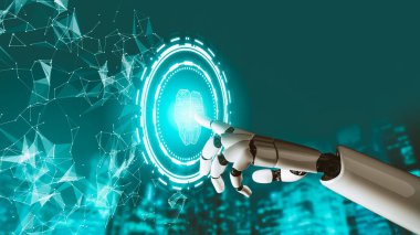 Geleceğin yapay zekası robot yapay zeka kavramını düşünüyor.