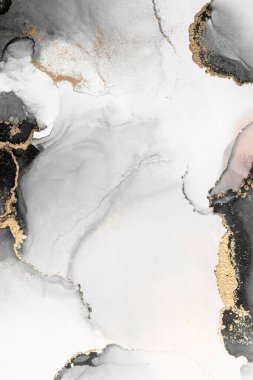 Kağıt üzerinde mermer sıvı mürekkep resminin siyah altın soyut arkaplanı .