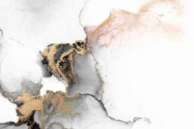 Kağıt üzerinde mermer sıvı mürekkep resminin siyah altın soyut arkaplanı .