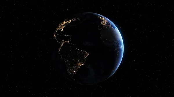 Planète Terre avec surface géographique réaliste et atmosphère nuageuse 3D orbitale — Photo