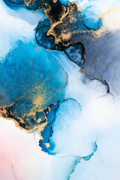 Luxus kék elvont háttér márvány folyékony tinta művészet festmény papíron . — Stock Fotó