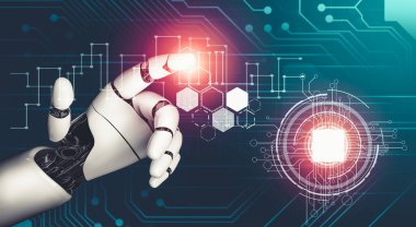 Geleceğin yapay zekası robot yapay zeka kavramını düşünüyor.