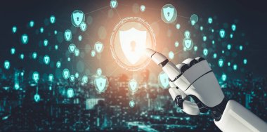 Yapay zeka ve makine öğrenimi AI droid robotu veya cyborg