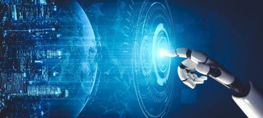 Yapay zeka ve makine öğrenimi AI droid robotu veya cyborg