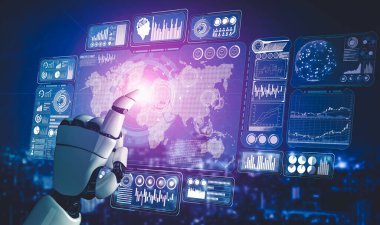 Yapay zeka ve makine öğrenimi AI droid robotu veya cyborg